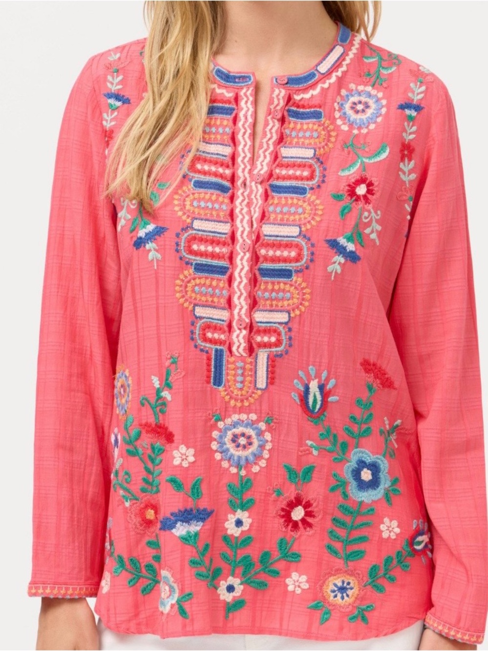 Johnny Was NWOT vintage Henley Tunic. Color: calypso Coral
